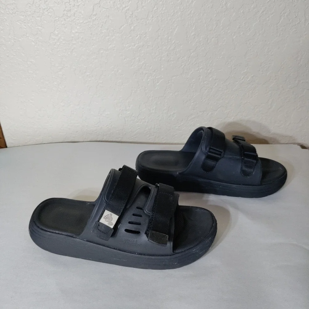Suicoke Black Adjustable Strap Platform Slide Sandals Mens 7 Womens 9 OG-044V